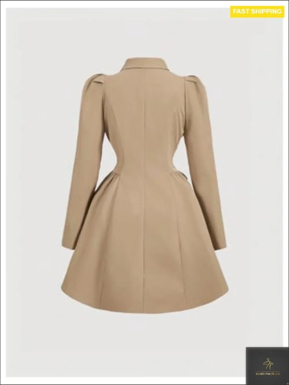 Trench Coat Lapel Double Breasted Puff Long Sleeve A-Line Jacket Outerwear - Picture 2 of 5